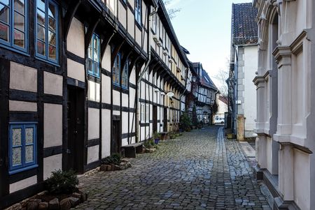 Straat met vakwerkhuizen in Detmold