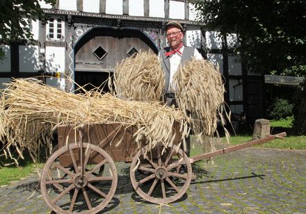 Man met hooiwagen voor de Rürupsmühle