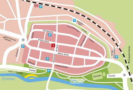 Innenstadtplan von Lügde mit Parkplätzen